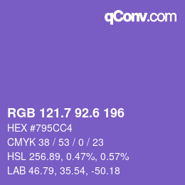 カラーコード: RGB 121.7 92.6 196 | qconv.com