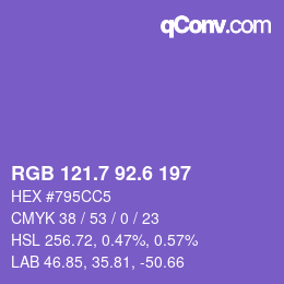 カラーコード: RGB 121.7 92.6 197 | qconv.com
