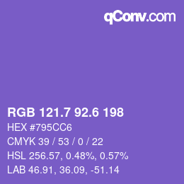 カラーコード: RGB 121.7 92.6 198 | qconv.com