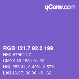 カラーコード: RGB 121.7 92.6 199 | qconv.com