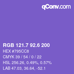カラーコード: RGB 121.7 92.6 200 | qconv.com