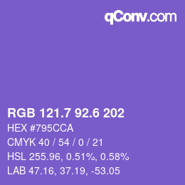カラーコード: RGB 121.7 92.6 202 | qconv.com