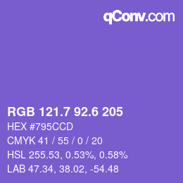 カラーコード: RGB 121.7 92.6 205 | qconv.com