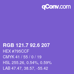 カラーコード: RGB 121.7 92.6 207 | qconv.com