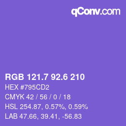 カラーコード: RGB 121.7 92.6 210 | qconv.com