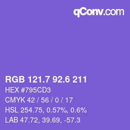 カラーコード: RGB 121.7 92.6 211 | qconv.com