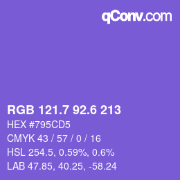 カラーコード: RGB 121.7 92.6 213 | qconv.com
