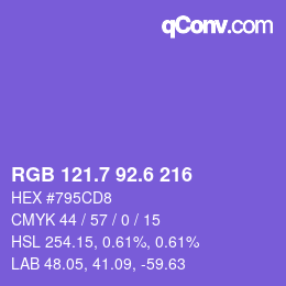 カラーコード: RGB 121.7 92.6 216 | qconv.com