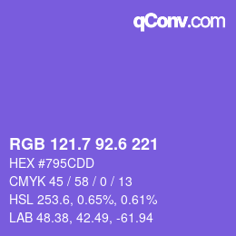 カラーコード: RGB 121.7 92.6 221 | qconv.com