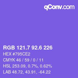 カラーコード: RGB 121.7 92.6 226 | qconv.com