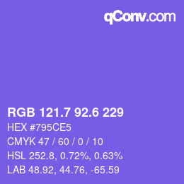 カラーコード: RGB 121.7 92.6 229 | qconv.com