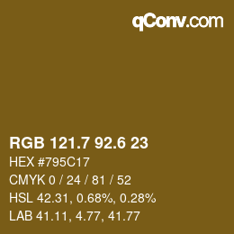 カラーコード: RGB 121.7 92.6 23 | qconv.com
