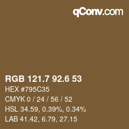 カラーコード: RGB 121.7 92.6 53 | qconv.com
