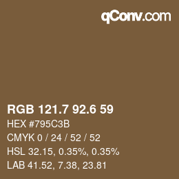 カラーコード: RGB 121.7 92.6 59 | qconv.com
