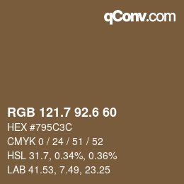 カラーコード: RGB 121.7 92.6 60 | qconv.com