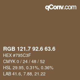 カラーコード: RGB 121.7 92.6 63.6 | qconv.com