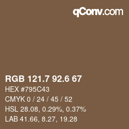 カラーコード: RGB 121.7 92.6 67 | qconv.com