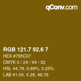 カラーコード: RGB 121.7 92.6 7 | qconv.com