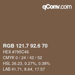 カラーコード: RGB 121.7 92.6 70 | qconv.com