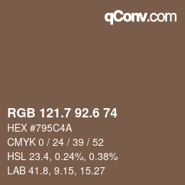 カラーコード: RGB 121.7 92.6 74 | qconv.com
