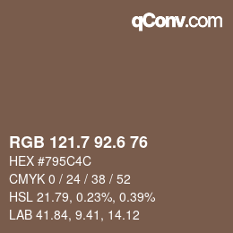 カラーコード: RGB 121.7 92.6 76 | qconv.com