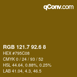 カラーコード: RGB 121.7 92.6 8 | qconv.com