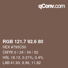 カラーコード: RGB 121.7 92.6 80 | qconv.com