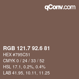 カラーコード: RGB 121.7 92.6 81 | qconv.com