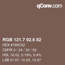 カラーコード: RGB 121.7 92.6 82 | qconv.com