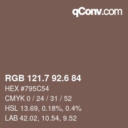 カラーコード: RGB 121.7 92.6 84 | qconv.com
