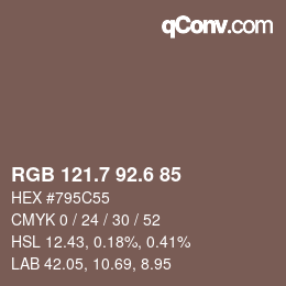 カラーコード: RGB 121.7 92.6 85 | qconv.com