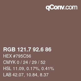 カラーコード: RGB 121.7 92.6 86 | qconv.com