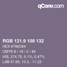 カラーコード: RGB 121.9 108 132 | qconv.com