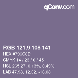 カラーコード: RGB 121.9 108 141 | qconv.com
