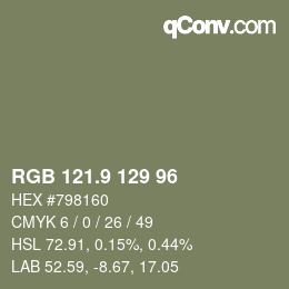 カラーコード: RGB 121.9 129 96 | qconv.com