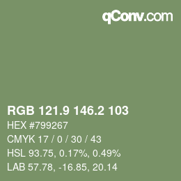 カラーコード: RGB 121.9 146.2 103 | qconv.com