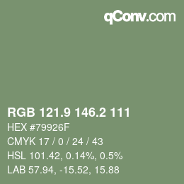Color code: RGB 121.9 146.2 111 | qconv.com