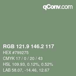カラーコード: RGB 121.9 146.2 117 | qconv.com
