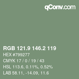 カラーコード: RGB 121.9 146.2 119 | qconv.com