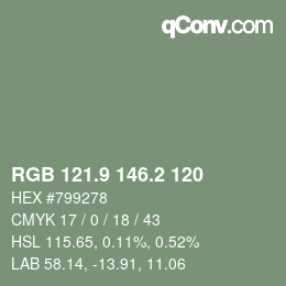 Color code: RGB 121.9 146.2 120 | qconv.com