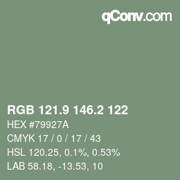 カラーコード: RGB 121.9 146.2 122 | qconv.com