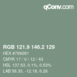 カラーコード: RGB 121.9 146.2 129 | qconv.com