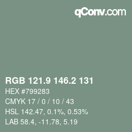 カラーコード: RGB 121.9 146.2 131 | qconv.com
