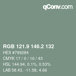 カラーコード: RGB 121.9 146.2 132 | qconv.com