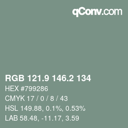 カラーコード: RGB 121.9 146.2 134 | qconv.com