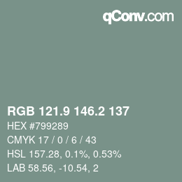 カラーコード: RGB 121.9 146.2 137 | qconv.com