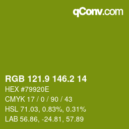 カラーコード: RGB 121.9 146.2 14 | qconv.com