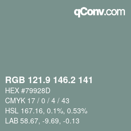 Color code: RGB 121.9 146.2 141 | qconv.com