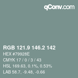 カラーコード: RGB 121.9 146.2 142 | qconv.com