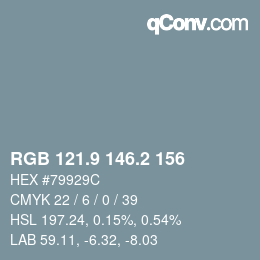 Color code: RGB 121.9 146.2 156 | qconv.com